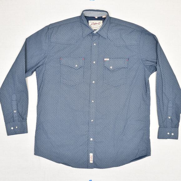 Rafter C Men Pearl Snap Shirt Geometric Long Sleeve Cotton Blue Size M Pro Flex - Picture 1 of 8